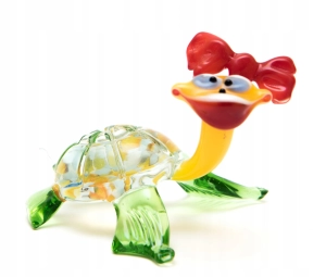 Szklana FIGURKA ŻÓŁW ŻÓŁWIK z kokardą rzeźba