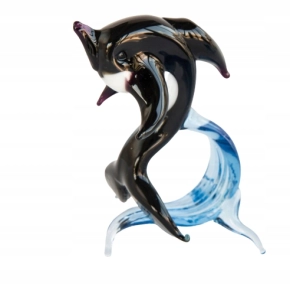 Szklana FIGURKA rzeźba DELFIN NA PODSTAWCE CZARNY
