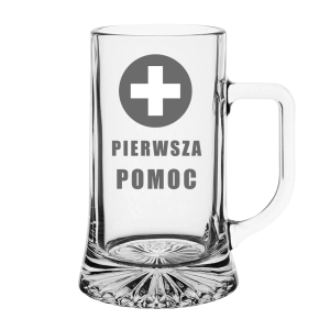 Kufel 500 ml na piwo ze śmiesznym nadrukiem PIERWSZA POMOC