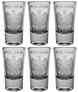 Kieliszki shot 25 ml do wódki POLSKA GODŁO 6 sztuk