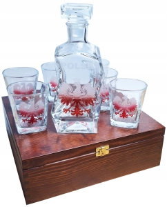Zestaw Karafka + 6 szkl. whisky w skrzynce zdobione Polska Biało Czerwona
